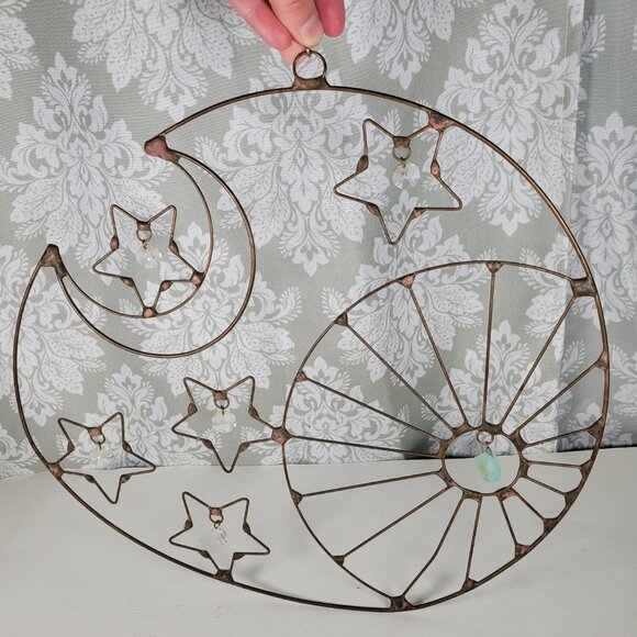 Vintage celestial wall or window hanging with clear crystals and aqua chalcedony - Picture 6 of 8